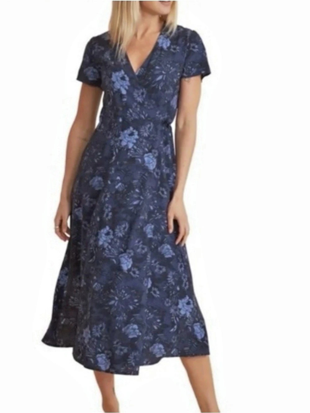 Marine Layer Emlyn Midi Wrap Dress Floral Blue & White Small